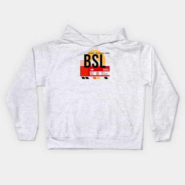 Basel (BSL) Airport // Sunset Baggage Tag Kids Hoodie by Now Boarding
